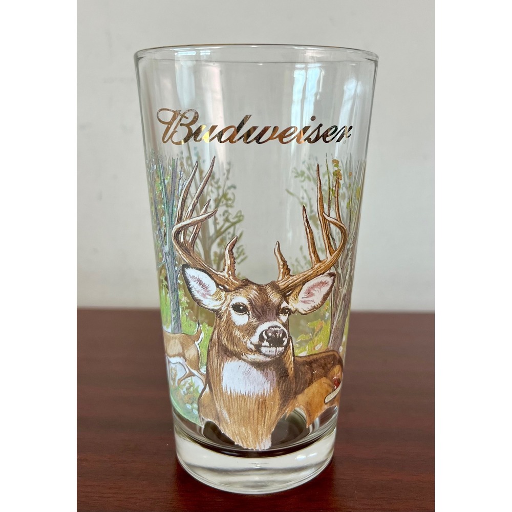 Vintage Budweiser Whitetail Deer Wildlife Pint Glass Buck Barware Tumbler